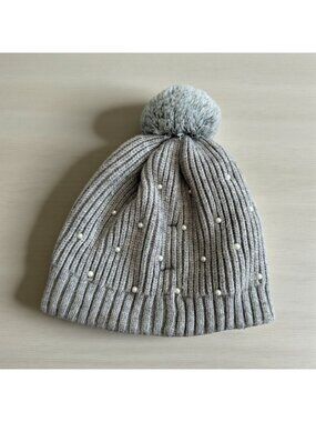 ZARA Girls Gray Pearl Studded Beanie Hat NEW NWOT